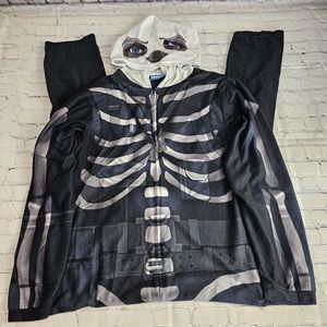 Fortnite Skull Trooper Adult One Piece Zip Up Pajamas Skeleton Size‎ Large